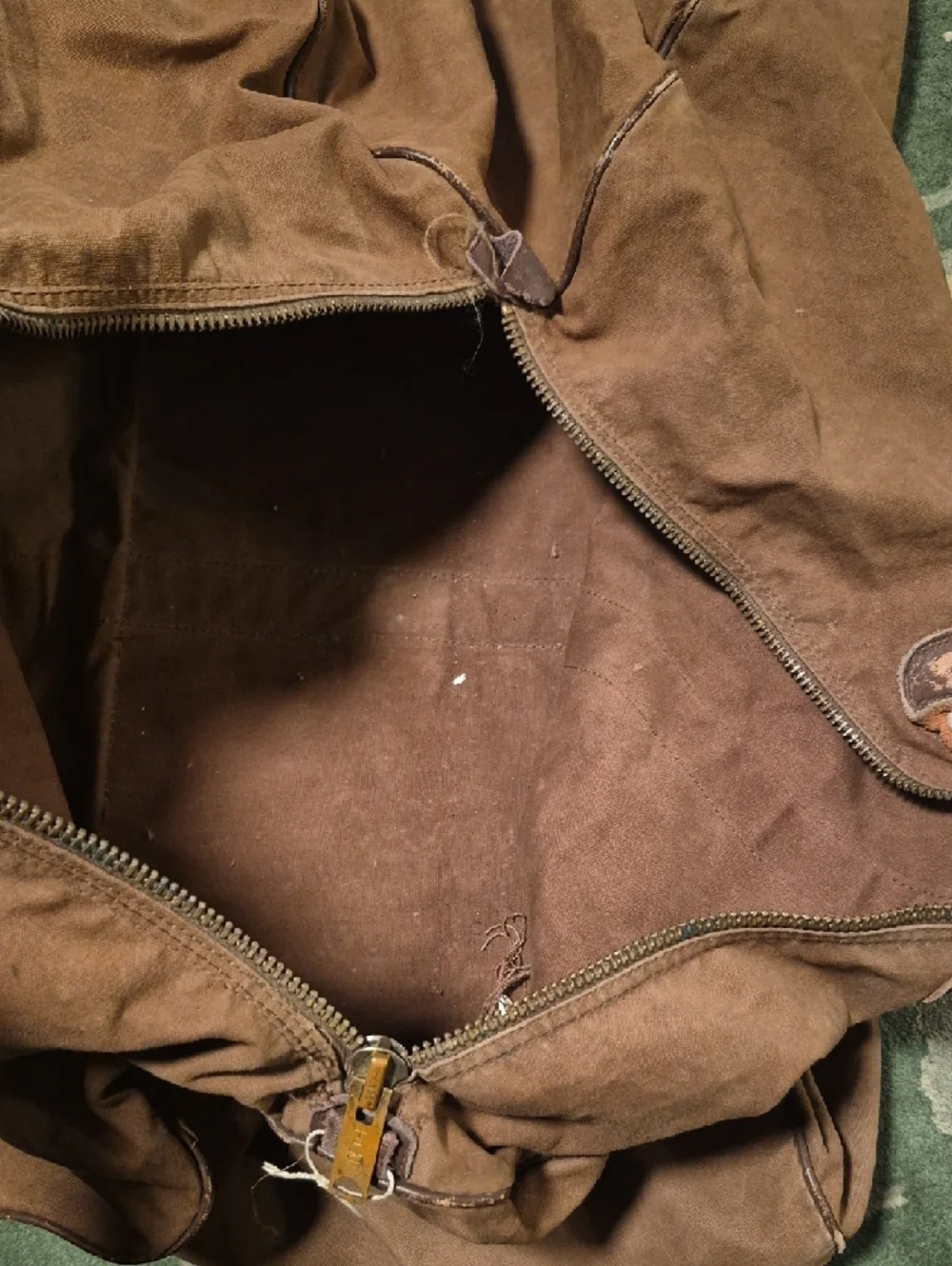 L.L. Bean Brown Canvas Duffel with Green Straps